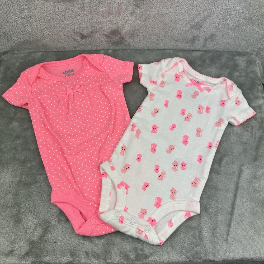Child Of Mine By Carter's Bodysuit (Set Of 2) Girls Newborn Pink Cats Polka Dot